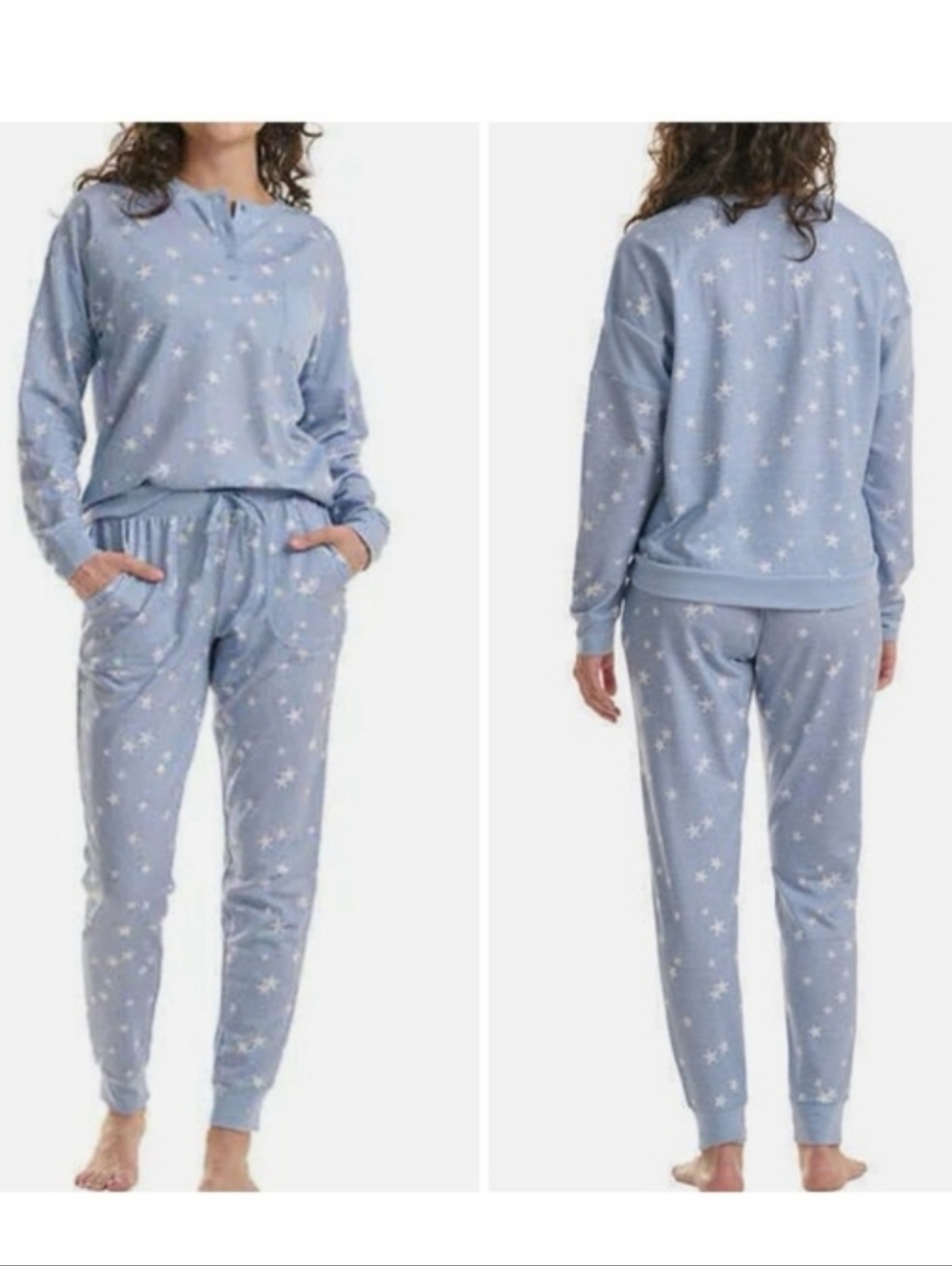 Splendid Ladies' 2-piece Lounge Set in blue with a white star print Small
